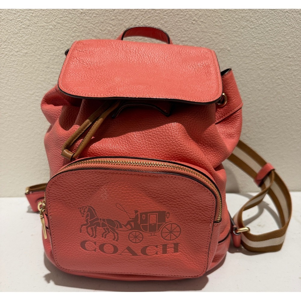 Coach Evie Backpack Coral Pink Pebbled Leather Horse and Carriage